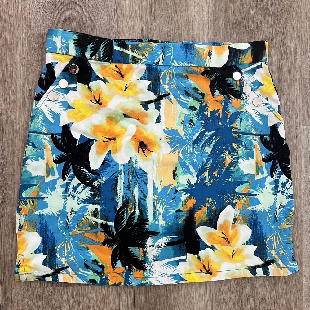 Onque Casual Tropical Palm Tree Beachy Stretchy Skort Large
